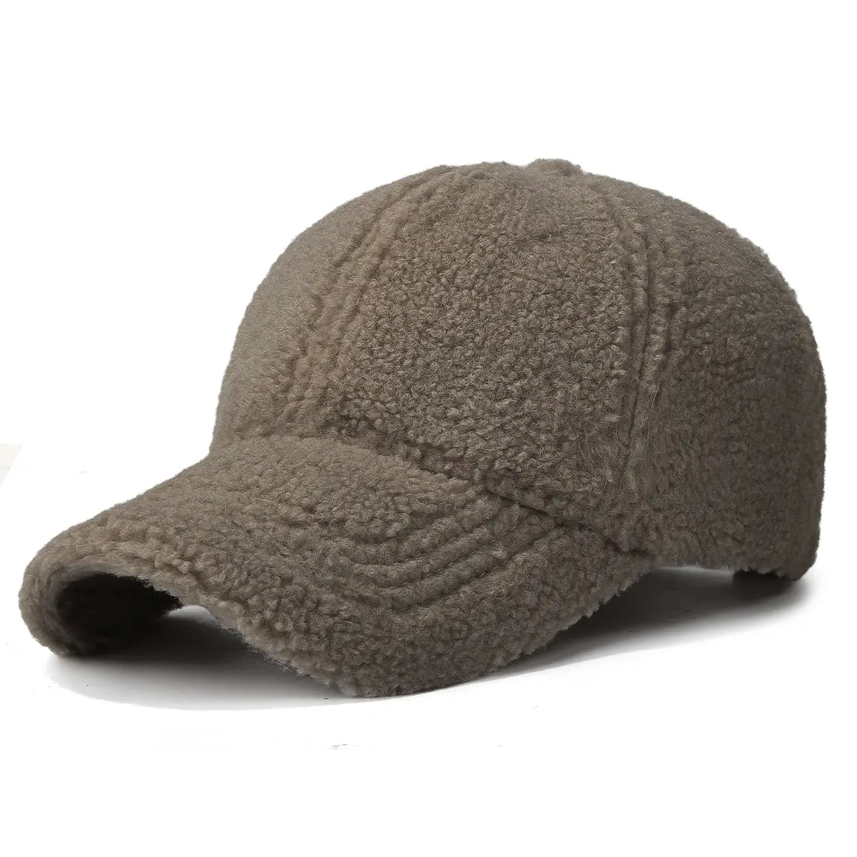 Winter Wool Fleece Baseball Cap Brown Thick Warm