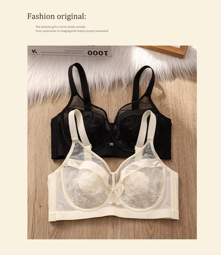 French-Style Soft Underwire Lace Bra for Women with Large Busts, Minimizing Side Breast, Sexy Lace Soft Support Anti-Sagging Bra — feature 13