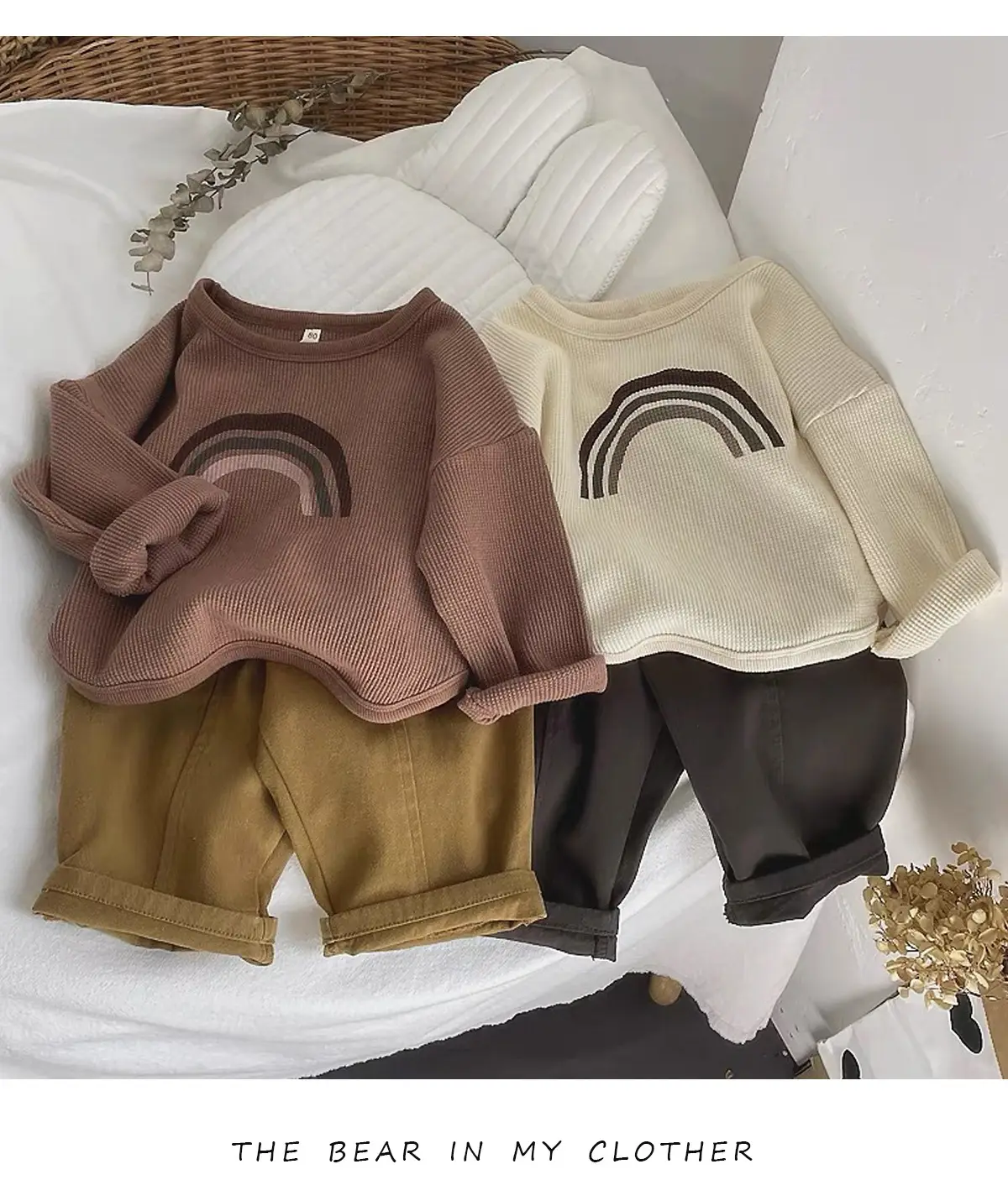 Kids Korean Style T-Shirt Brown White Cap Set — feature 13
