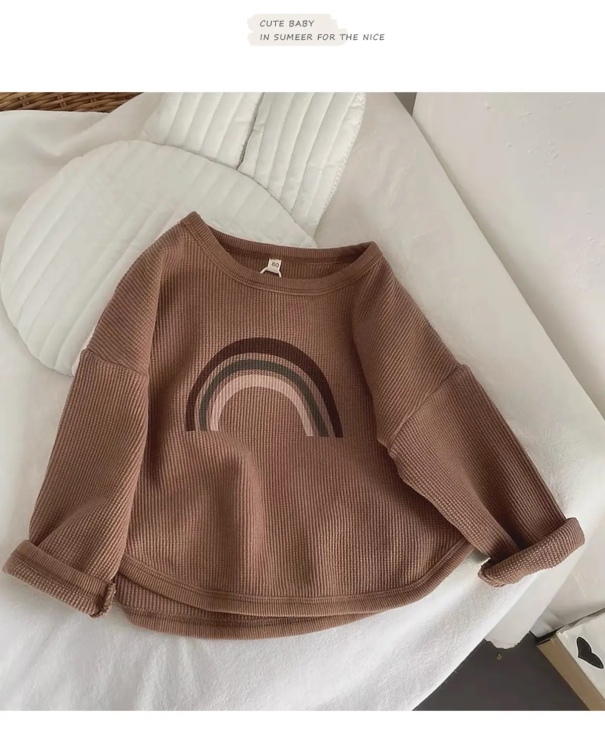 Kids Korean Style T-Shirt Brown White Cap Set — feature 15