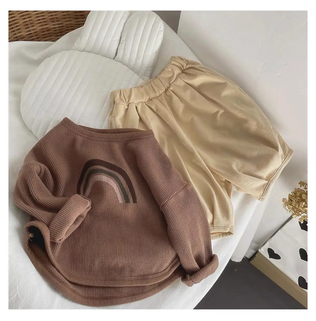 Kids Korean Style T-Shirt Brown White Cap Set — feature 18