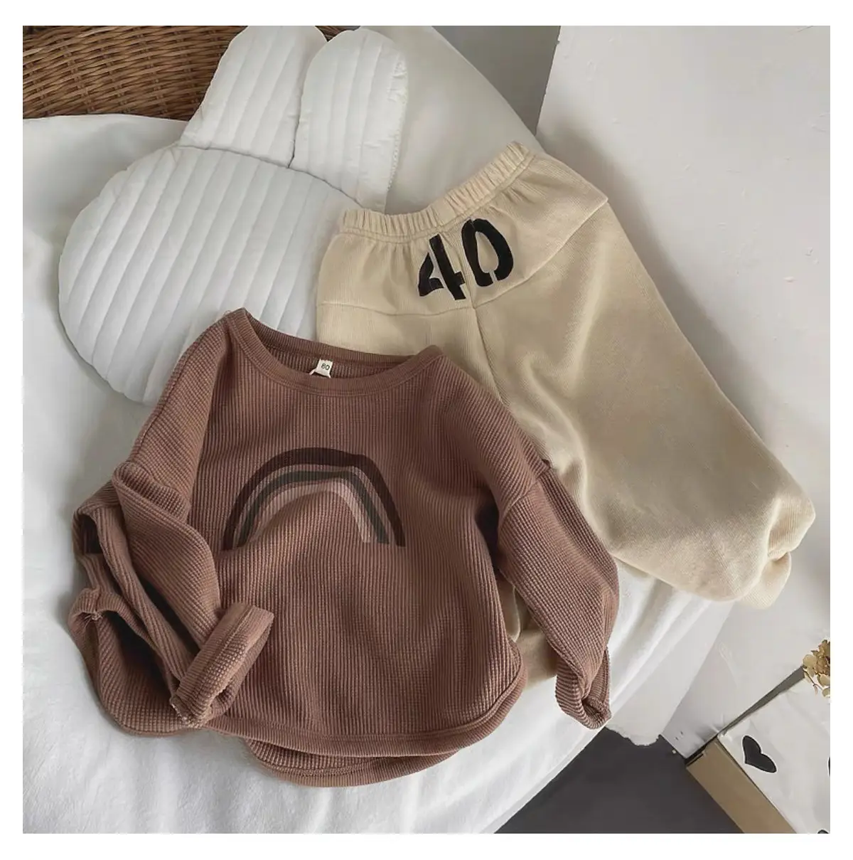 Kids Korean Style T-Shirt Brown White Cap Set — feature 20