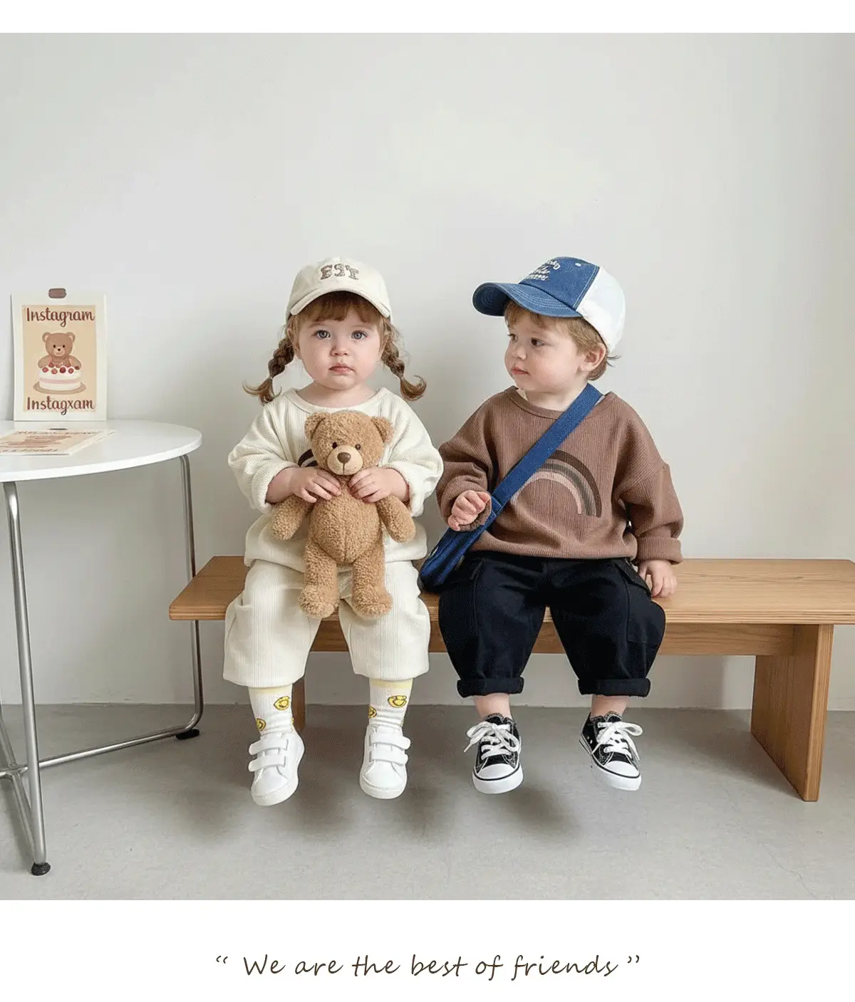 Kids Korean Style T-Shirt Brown White Cap Set — feature 7