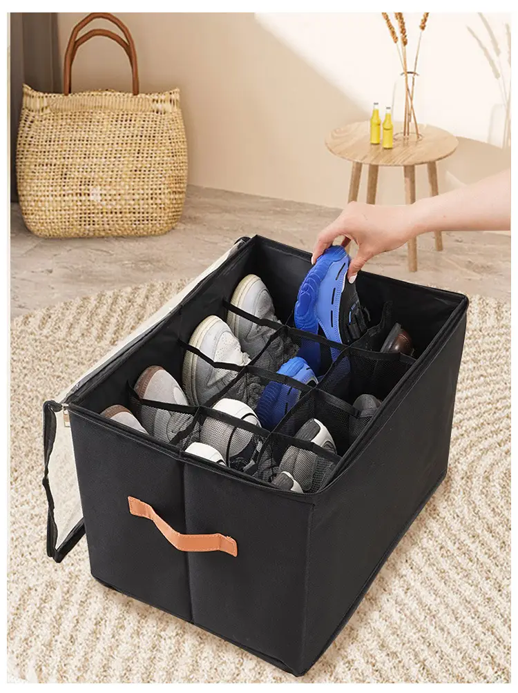 Cross-Border Transparent Storage Shoe Box 12 Compartments Foldableable Storage Box Shoes Pants Wardrobe Dust-Proof Washable Storage Box — feature 16