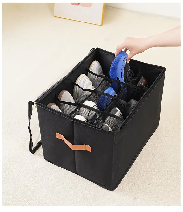 Cross-Border Transparent Storage Shoe Box 12 Compartments Foldableable Storage Box Shoes Pants Wardrobe Dust-Proof Washable Storage Box — feature 18