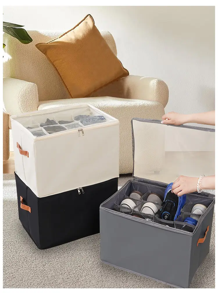 Cross-Border Transparent Storage Shoe Box 12 Compartments Foldableable Storage Box Shoes Pants Wardrobe Dust-Proof Washable Storage Box — feature 19