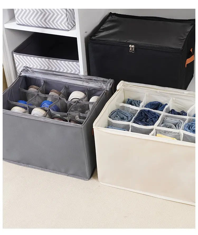 Cross-Border Transparent Storage Shoe Box 12 Compartments Foldableable Storage Box Shoes Pants Wardrobe Dust-Proof Washable Storage Box — feature 20