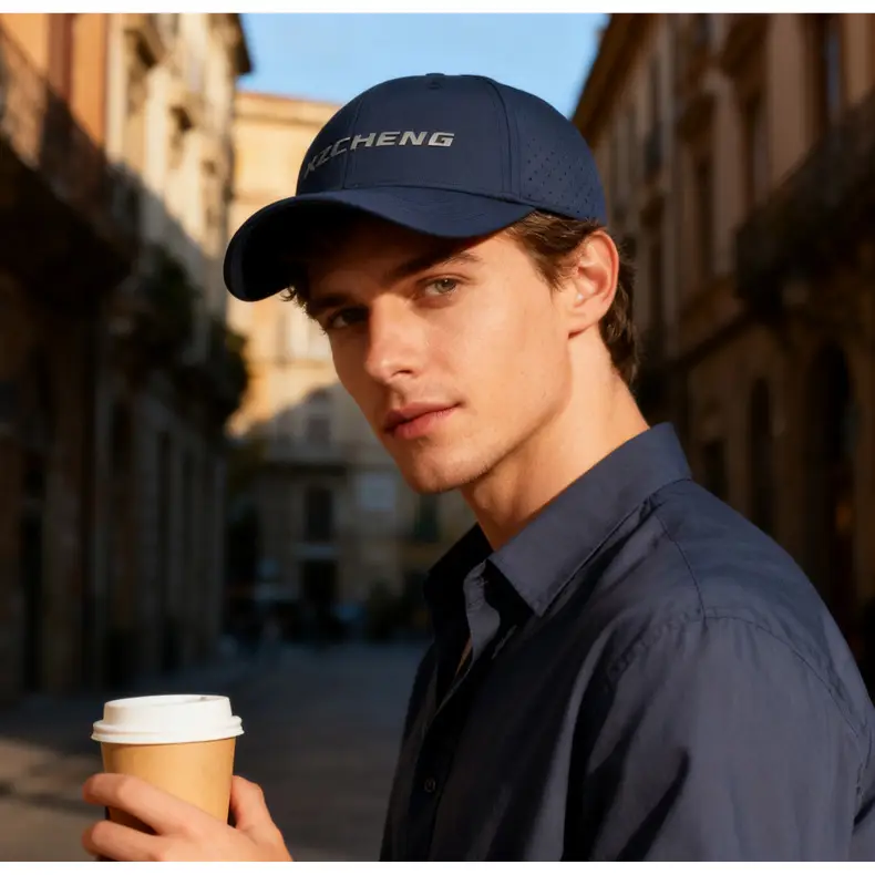 Men Black Offset Letter Duckbill Cap Mesh Sun Hat — feature 14