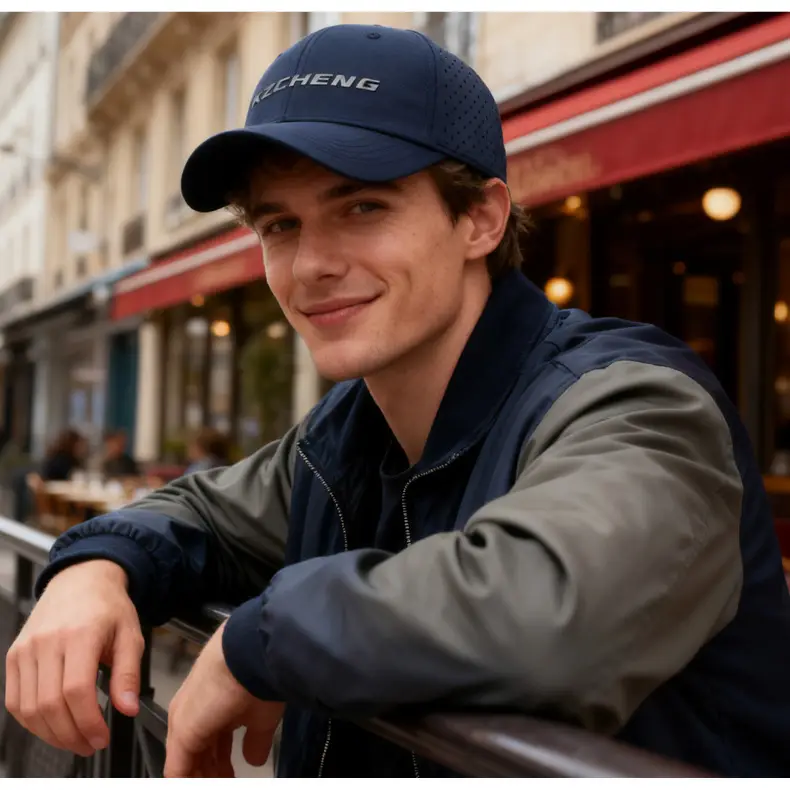 Men Black Offset Letter Duckbill Cap Mesh Sun Hat — feature 15