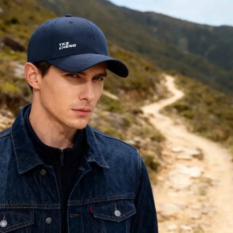 Men's Blue Mesh Baseball Cap with Eiffel Tower Design - Image 13