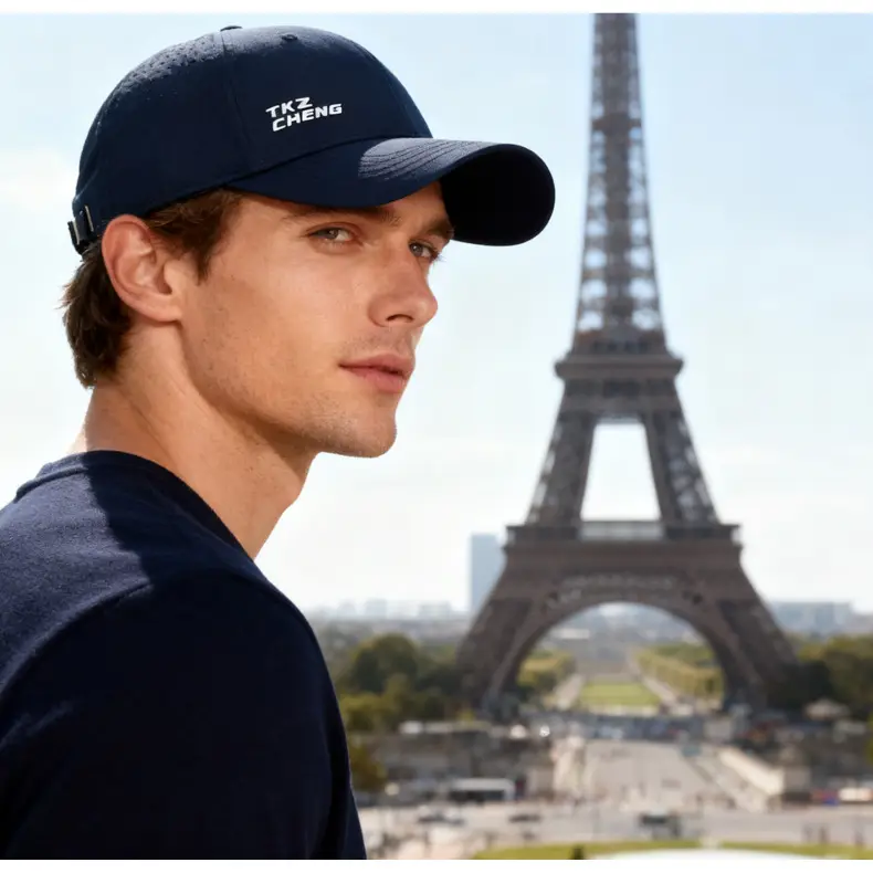 Men's Blue Mesh Baseball Cap with Eiffel Tower Design — feature 14