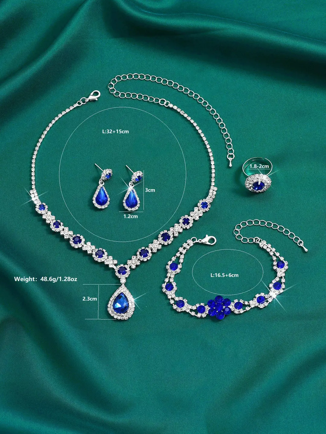 Fashionable European and American New Jewelry High-End Crystal Gemstone Women's Water Drop Necklace Earrings Bracelet Ring Set — feature 1