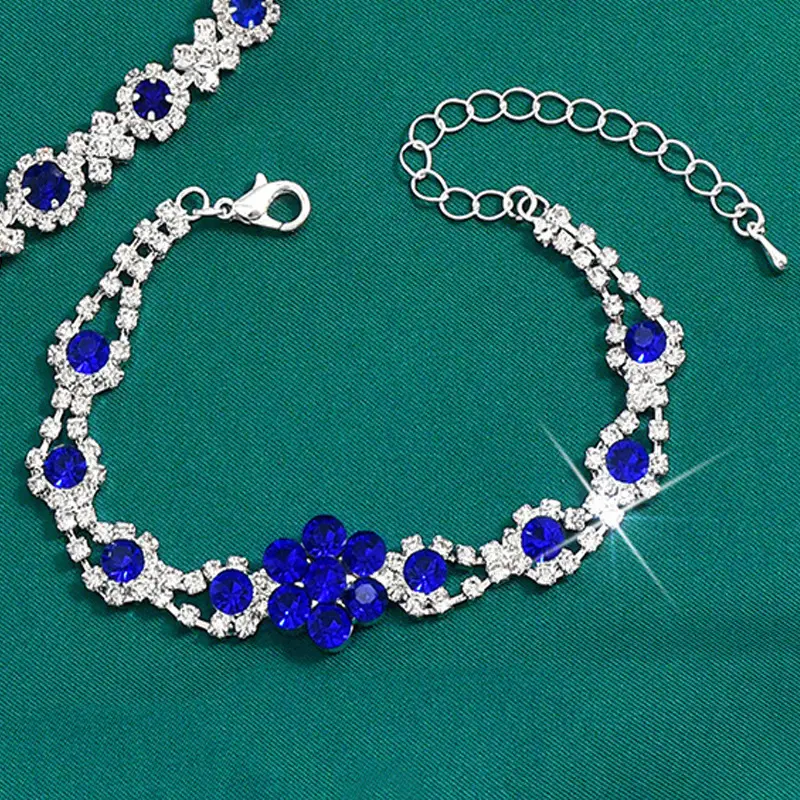 Fashionable European and American New Jewelry High-End Crystal Gemstone Women's Water Drop Necklace Earrings Bracelet Ring Set
