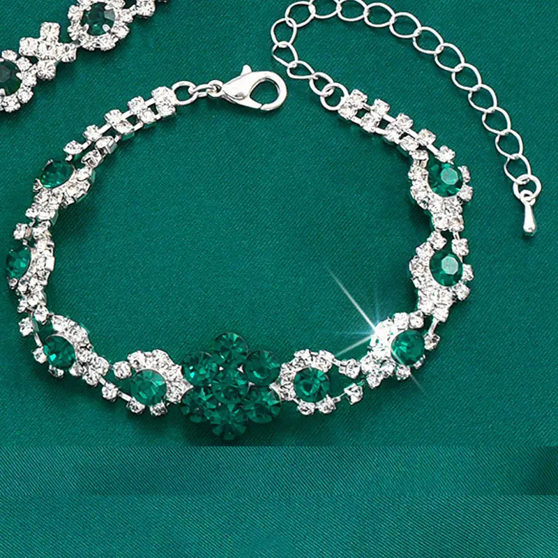 Fashionable European and American New Jewelry High-End Crystal Gemstone Women's Water Drop Necklace Earrings Bracelet Ring Set