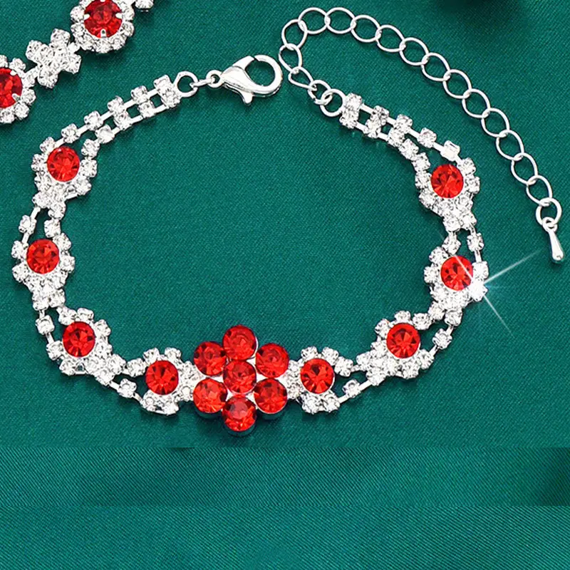 Fashionable European and American New Jewelry High-End Crystal Gemstone Women's Water Drop Necklace Earrings Bracelet Ring Set