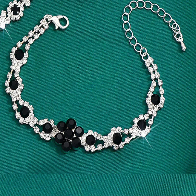 Fashionable European and American New Jewelry High-End Crystal Gemstone Women's Water Drop Necklace Earrings Bracelet Ring Set
