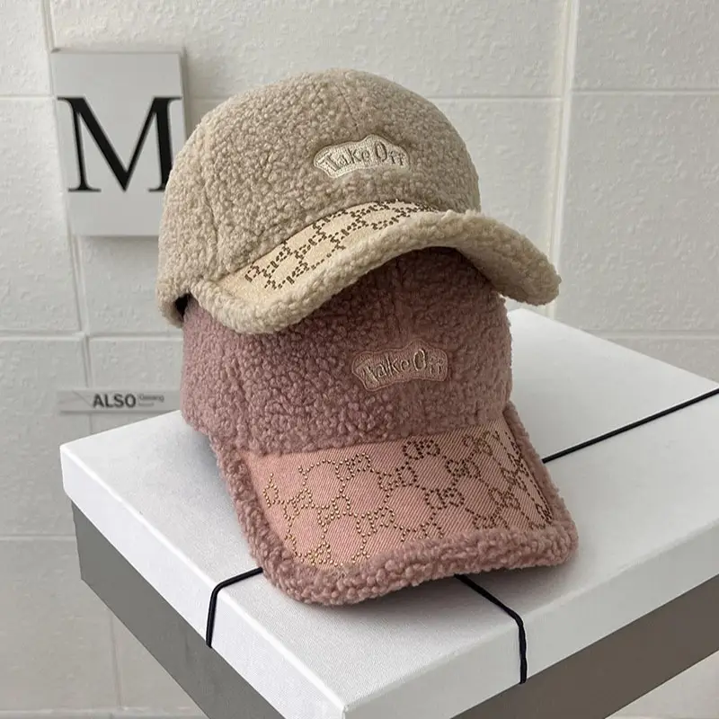 Women's Warm Wool Cap Beige Rhinestone Lettered