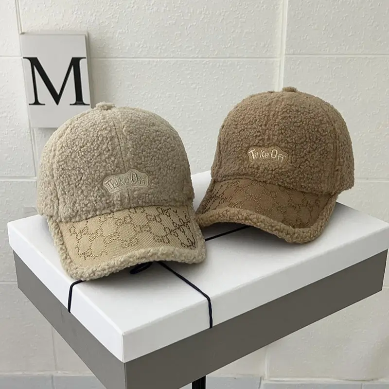 Women's Warm Wool Cap Beige Rhinestone Lettered