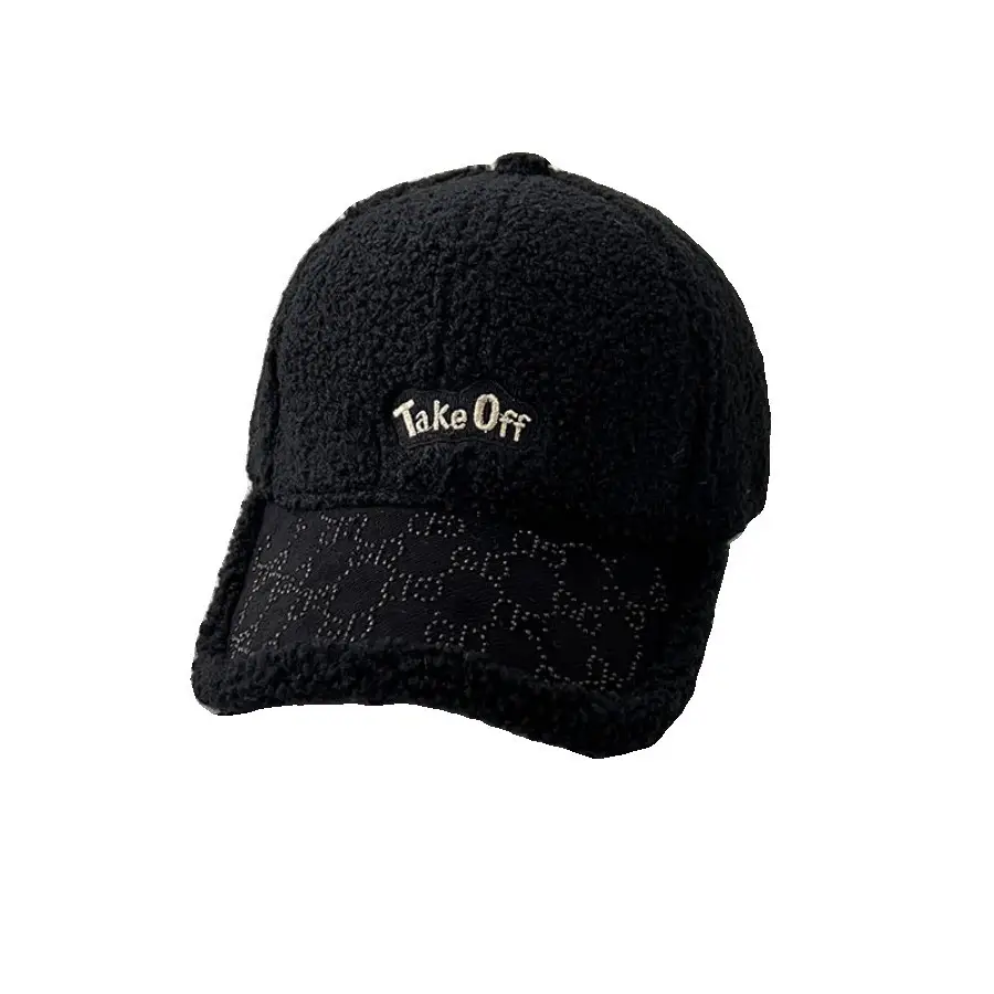 Women's Warm Wool Cap Beige Rhinestone Lettered