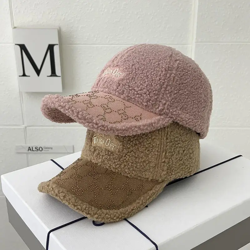 Women's Warm Wool Cap Beige Rhinestone Lettered — feature 2