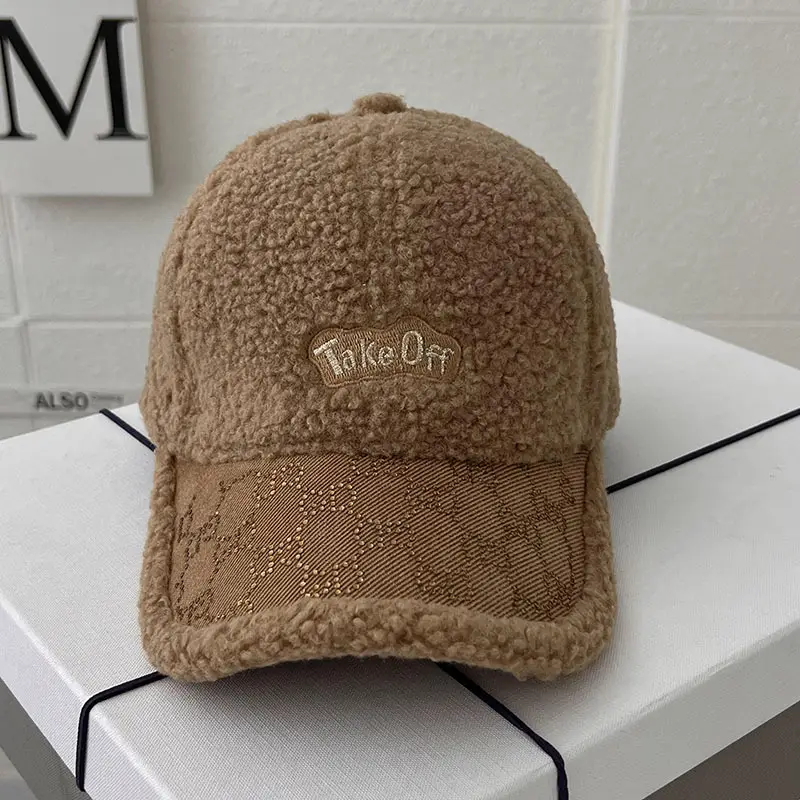 Women's Warm Wool Cap Beige Rhinestone Lettered — feature 3