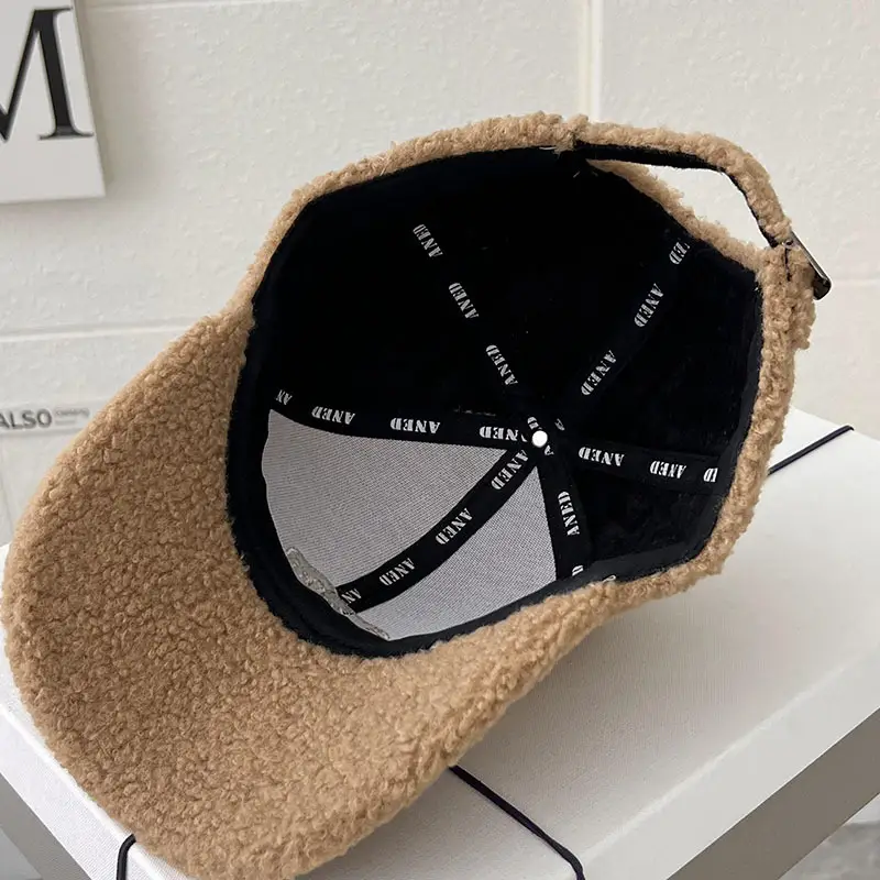 Women's Warm Wool Cap Beige Rhinestone Lettered — feature 7