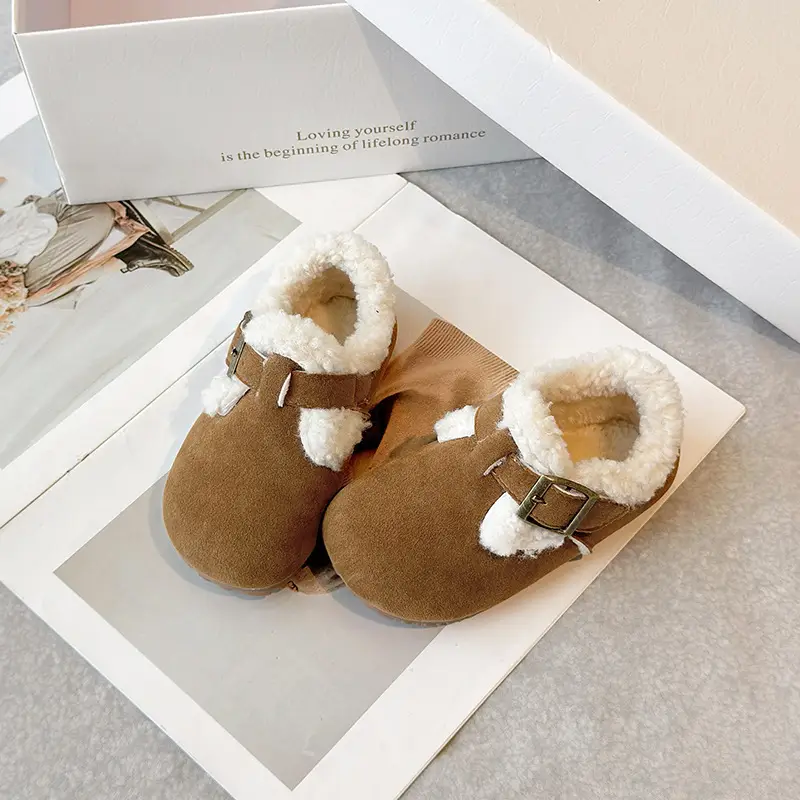Children's Birkenstock Shoes, Baby Girl's Cotton Shoes, Winter Baby Toddler Shoes, Soft Soles, 1-3 Years Old, Fleece-Lined Warm Men's Furry Shoes