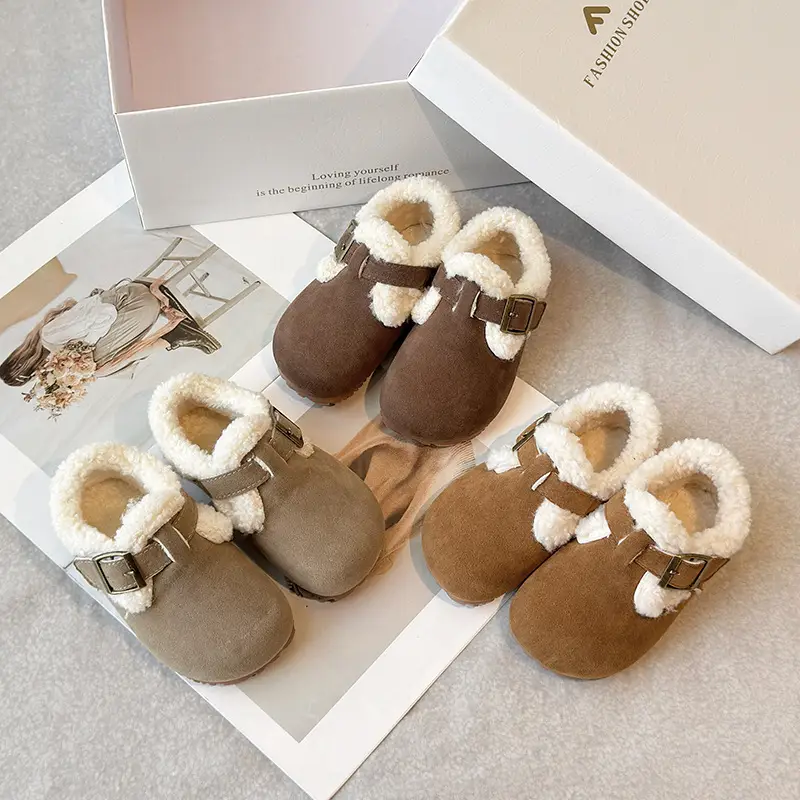 Children's Birkenstock Shoes, Baby Girl's Cotton Shoes, Winter Baby Toddler Shoes, Soft Soles, 1-3 Years Old, Fleece-Lined Warm Men's Furry Shoes