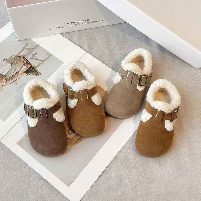 Children's Birkenstock Shoes, Baby Girl's Cotton Shoes, Winter Baby Toddler Shoes, Soft Soles, 1-3 Years Old, Fleece-Lined Warm Men's Furry Shoes