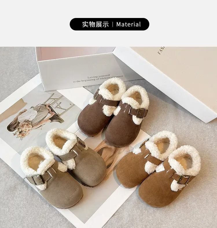 Children's Birkenstock Shoes, Baby Girl's Cotton Shoes, Winter Baby Toddler Shoes, Soft Soles, 1-3 Years Old, Fleece-Lined Warm Men's Furry Shoes — feature 6