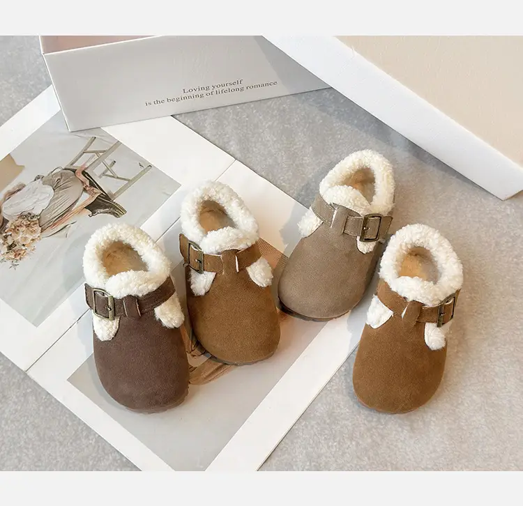 Children's Birkenstock Shoes, Baby Girl's Cotton Shoes, Winter Baby Toddler Shoes, Soft Soles, 1-3 Years Old, Fleece-Lined Warm Men's Furry Shoes — feature 7