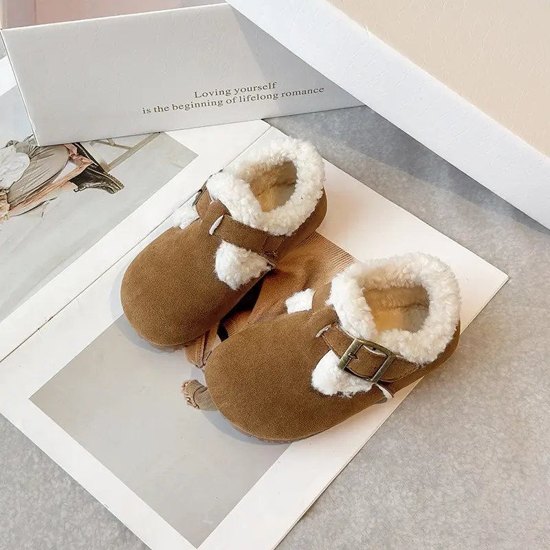 Children's Birkenstock Shoes, Baby Girl's Cotton Shoes, Winter Baby Toddler Shoes, Soft Soles, 1-3 Years Old, Fleece-Lined Warm Men's Furry Shoes