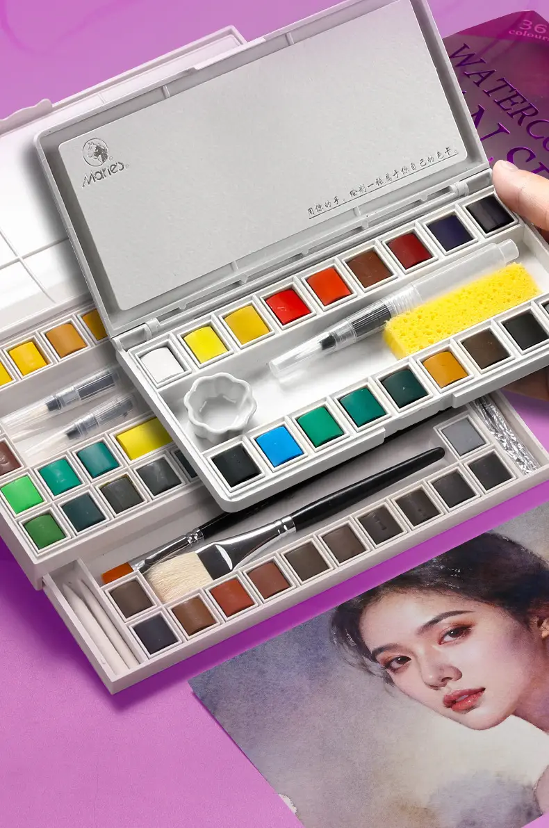 Marley Solid Watercolor Set 48 Colors Watercolor Pigment Solid 36 Colors 24 Colors Washable Block Watercolor Painting Complete Set — feature 2