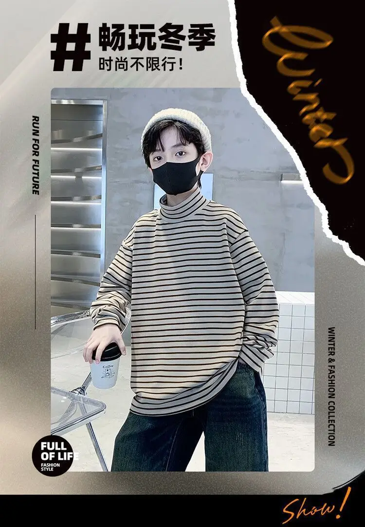 Children Striped T-Shirt Autumn Winter Warm Baby Top — feature 2