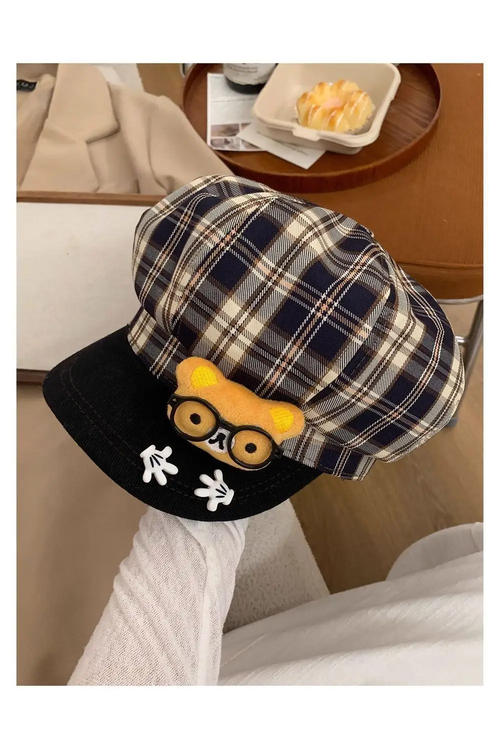 Women Plaid Cartoon Glasses Beret Hat — feature 12