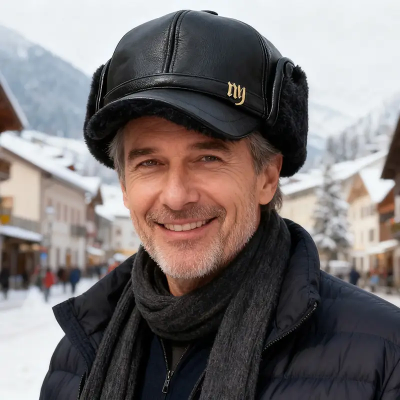 Winter Fleece Lined Leather Hat for Men with Ear Protection Cap
