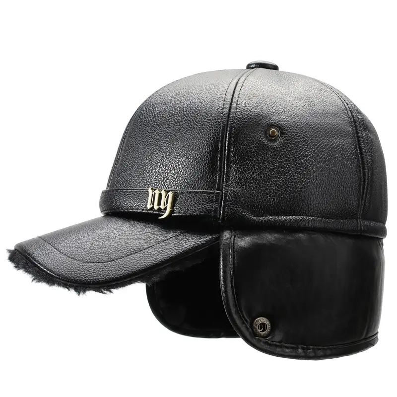 Winter Fleece Lined Leather Hat for Men with Ear Protection Cap