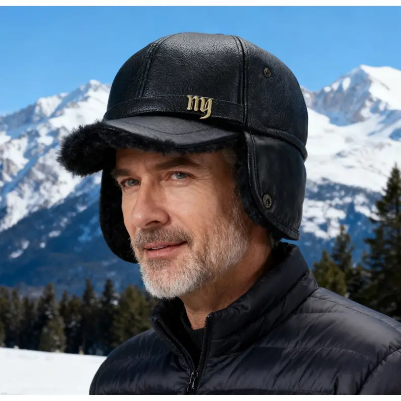 Winter Fleece Lined Leather Hat for Men with Ear Protection Cap — feature 17
