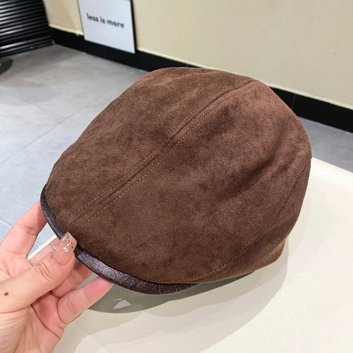 Japanese Suede Duckbill Cap Women Winter Autumn Brown White