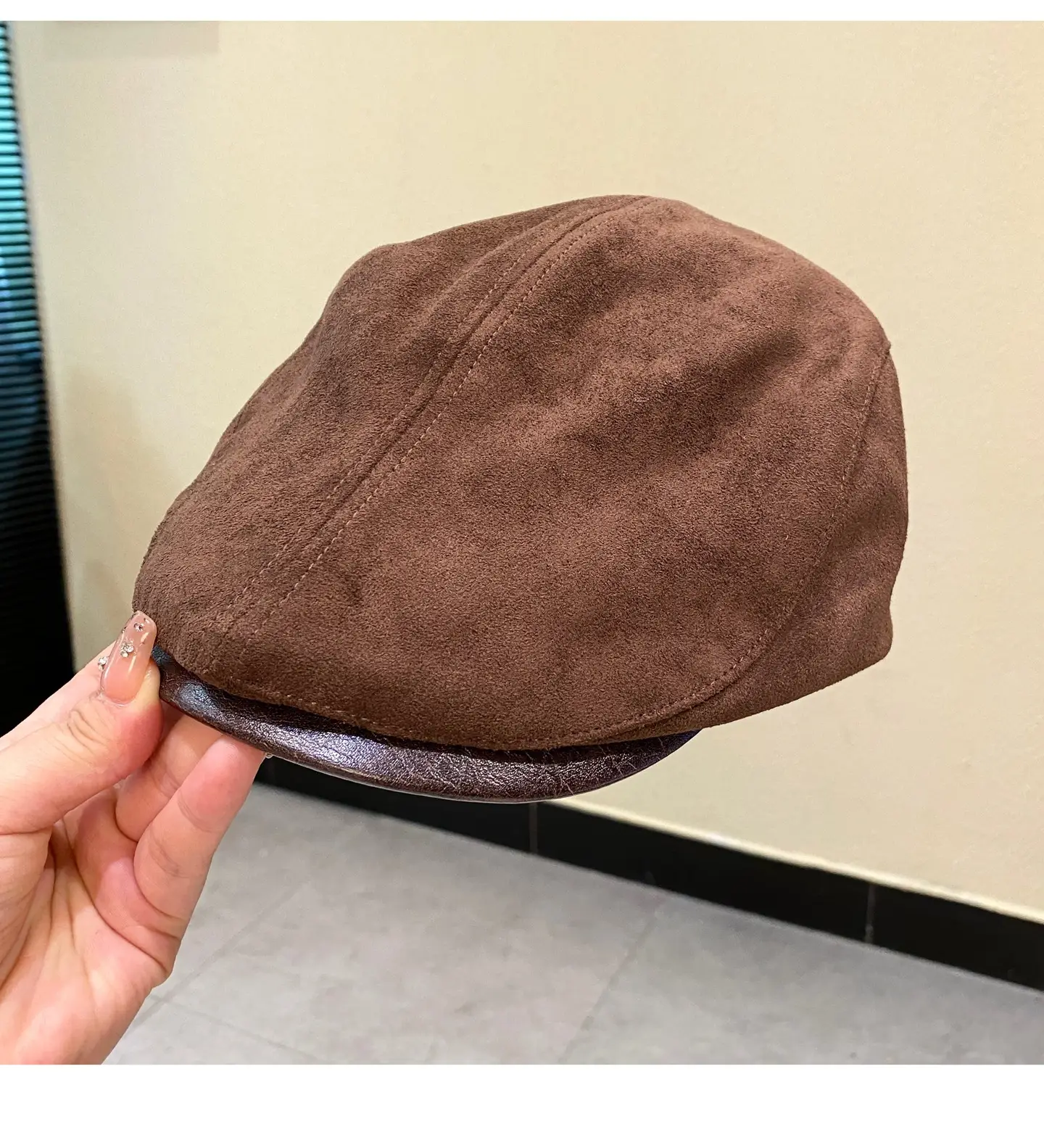 Japanese Suede Duckbill Cap Women Winter Autumn Brown White — feature 10