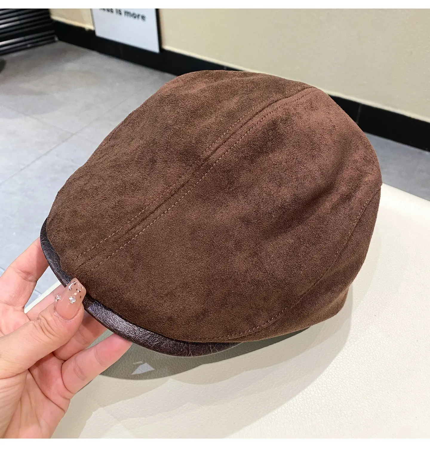 Japanese Suede Duckbill Cap Women Winter Autumn Brown White — feature 2
