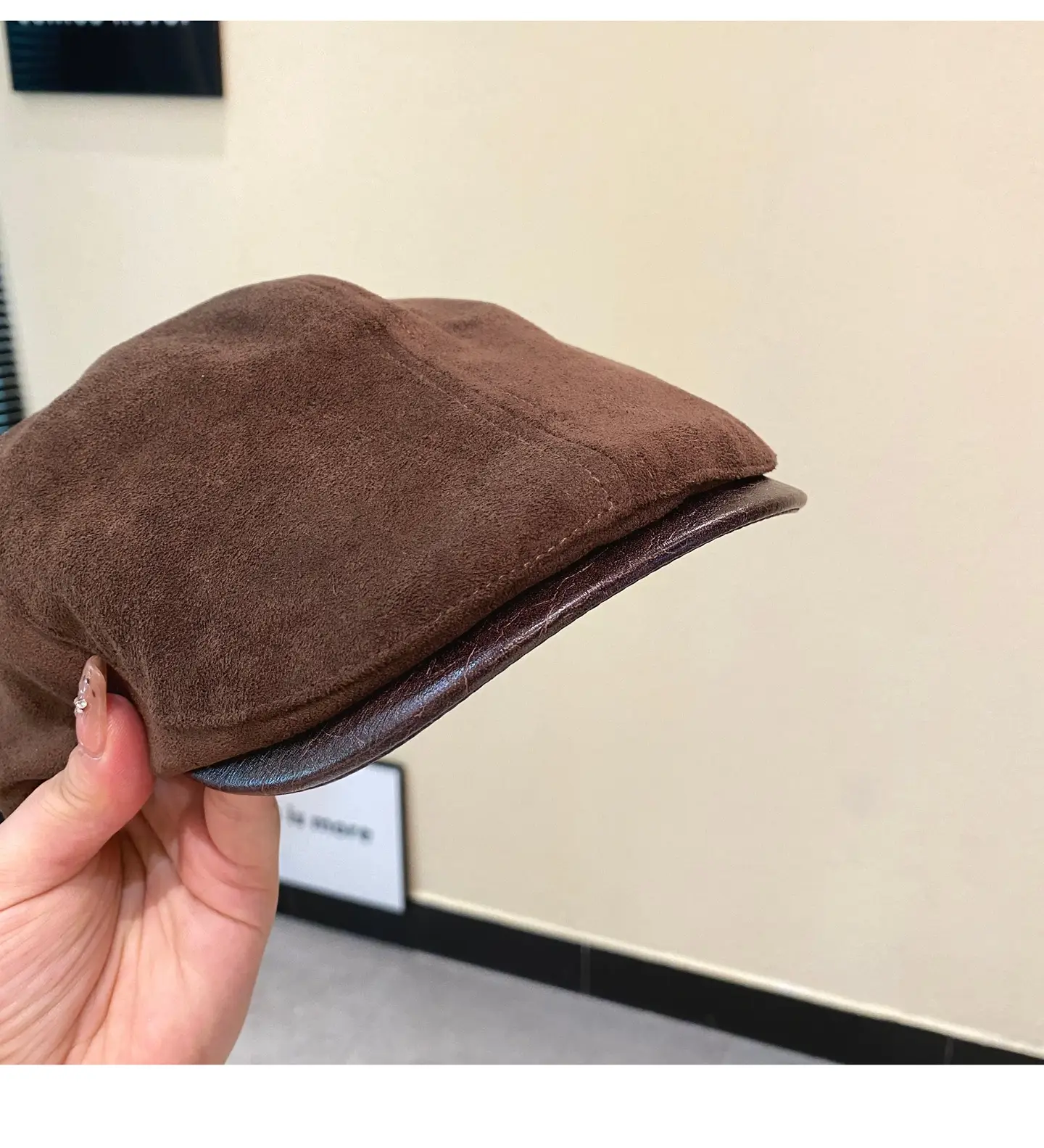 Japanese Suede Duckbill Cap Women Winter Autumn Brown White — feature 5