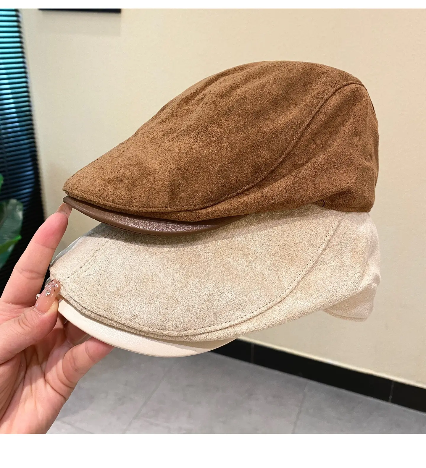 Japanese Suede Duckbill Cap Women Winter Autumn Brown White — feature 6