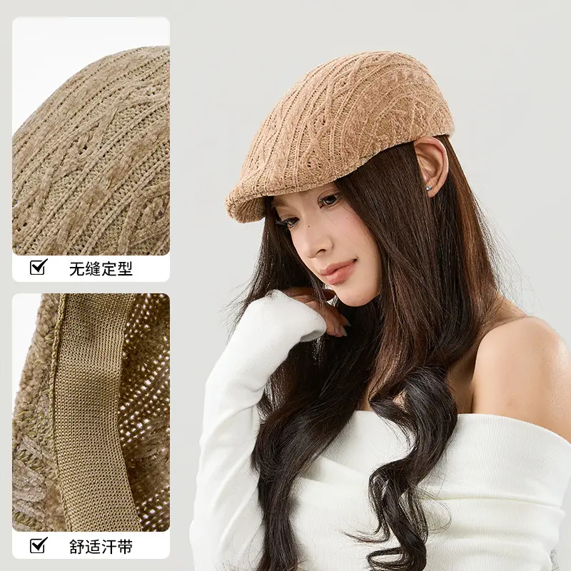 Black Casual Peaked Cap with Chenille Texture - Image 6