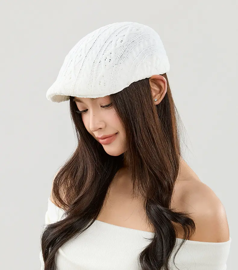 Black Casual Peaked Cap with Chenille Texture — feature 13
