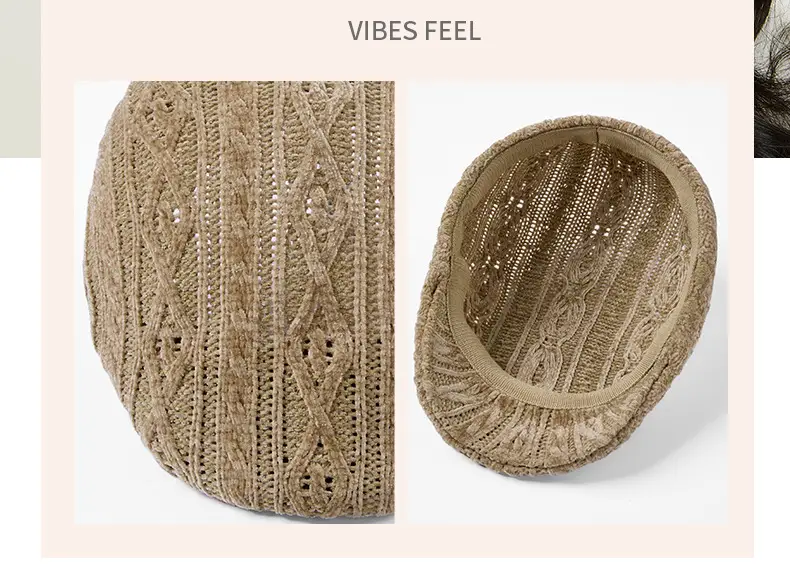 Black Casual Peaked Cap with Chenille Texture — feature 5