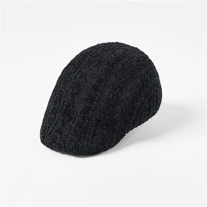 Black Casual Peaked Cap with Chenille Texture - Image 2