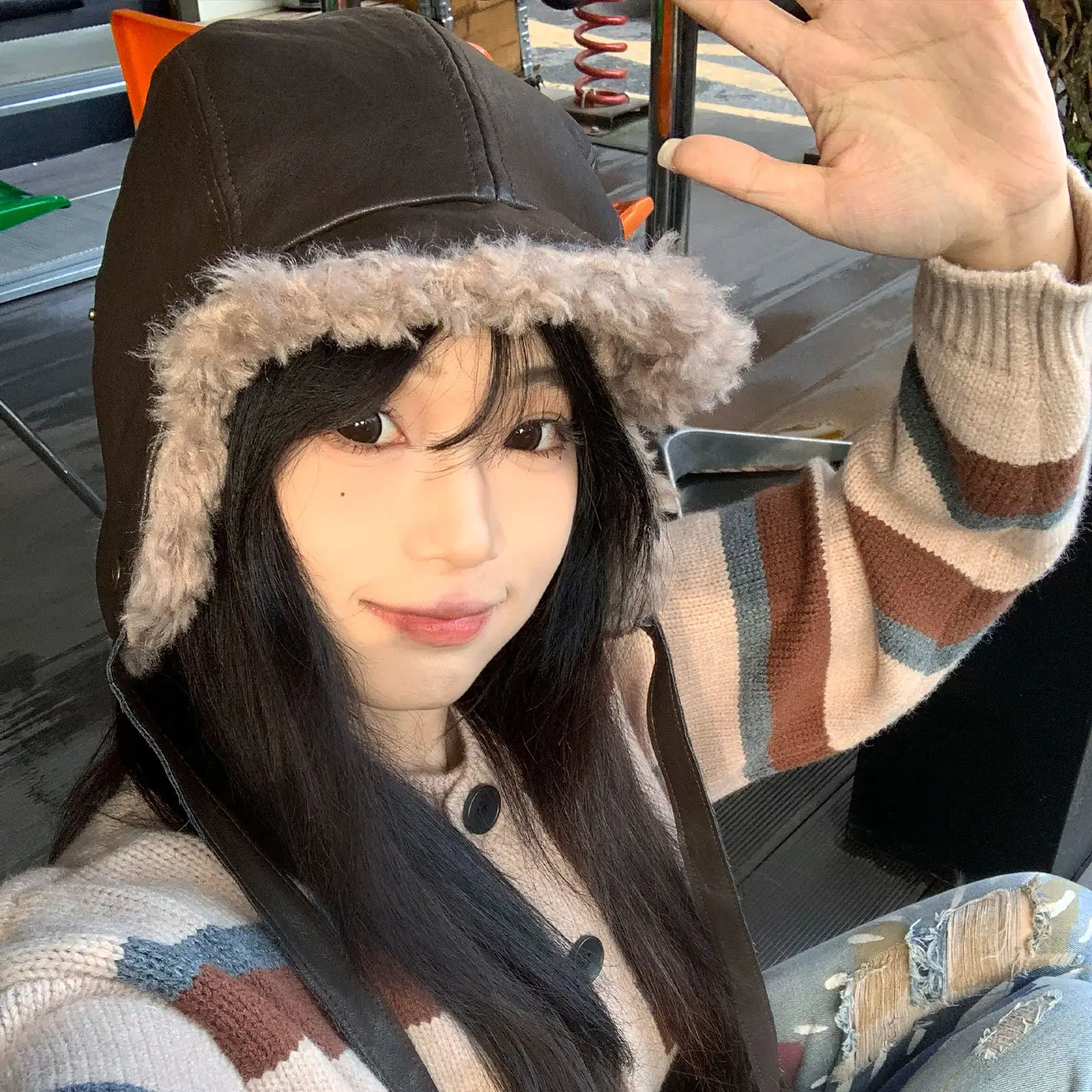 Korean Style Leather Ear Hat with Plush Strap - Image 4