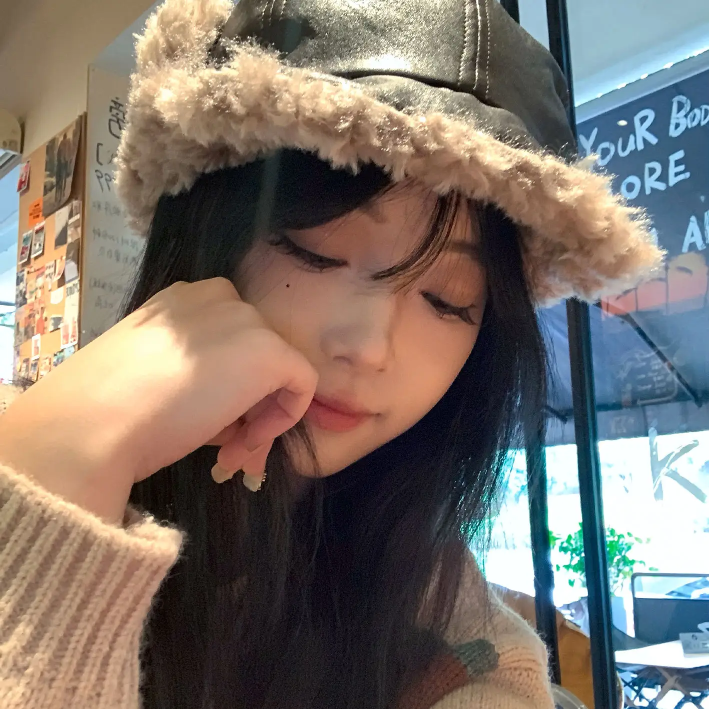 Korean Style Leather Ear Hat with Plush Strap - Image 5