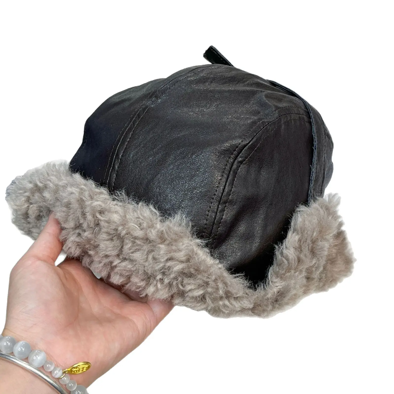 Korean Style Leather Ear Hat with Plush Strap - Image 6